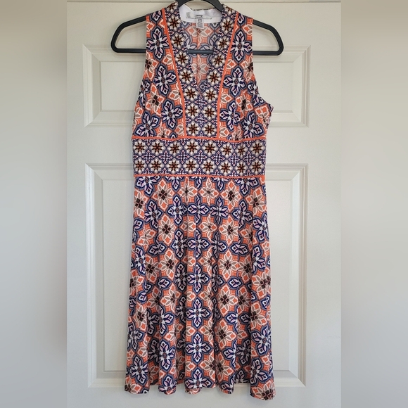 Wisp Petites Orange and Blue Floral Print Sleeveless Sundress - Size 8P (Petite) - Picture 1 of 6
